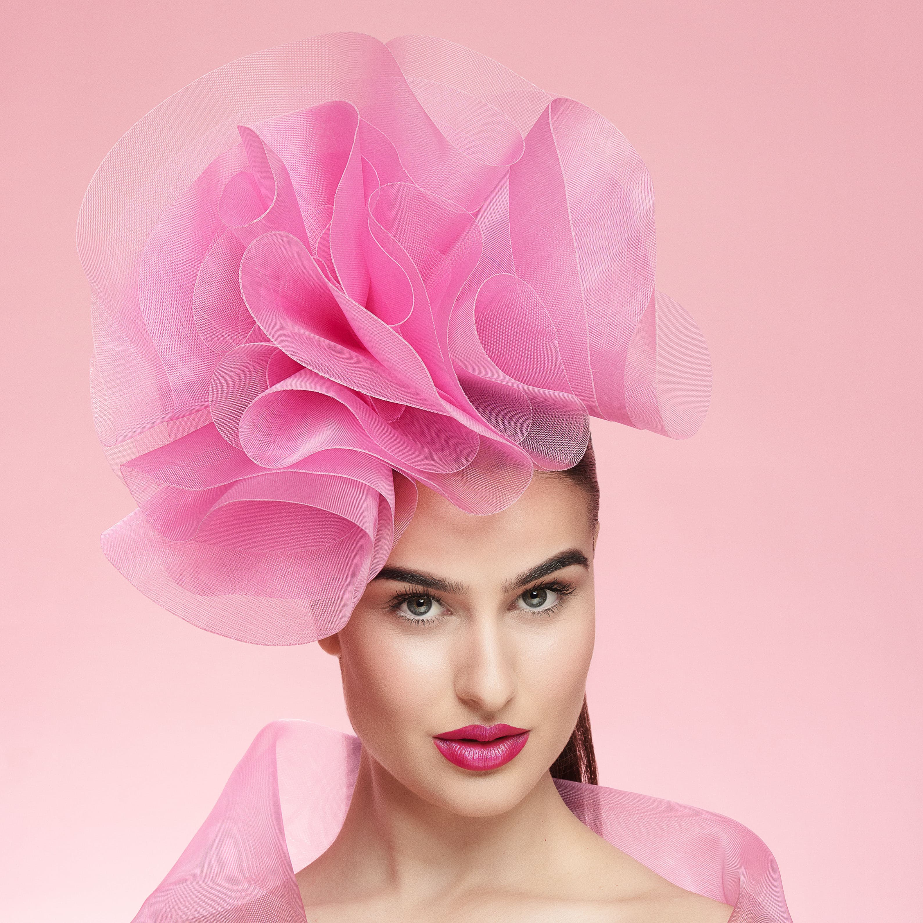 Fairy Floss — sculptural baby pink crin hat handmade by Australian milliner Cynthia Jones-Bryson